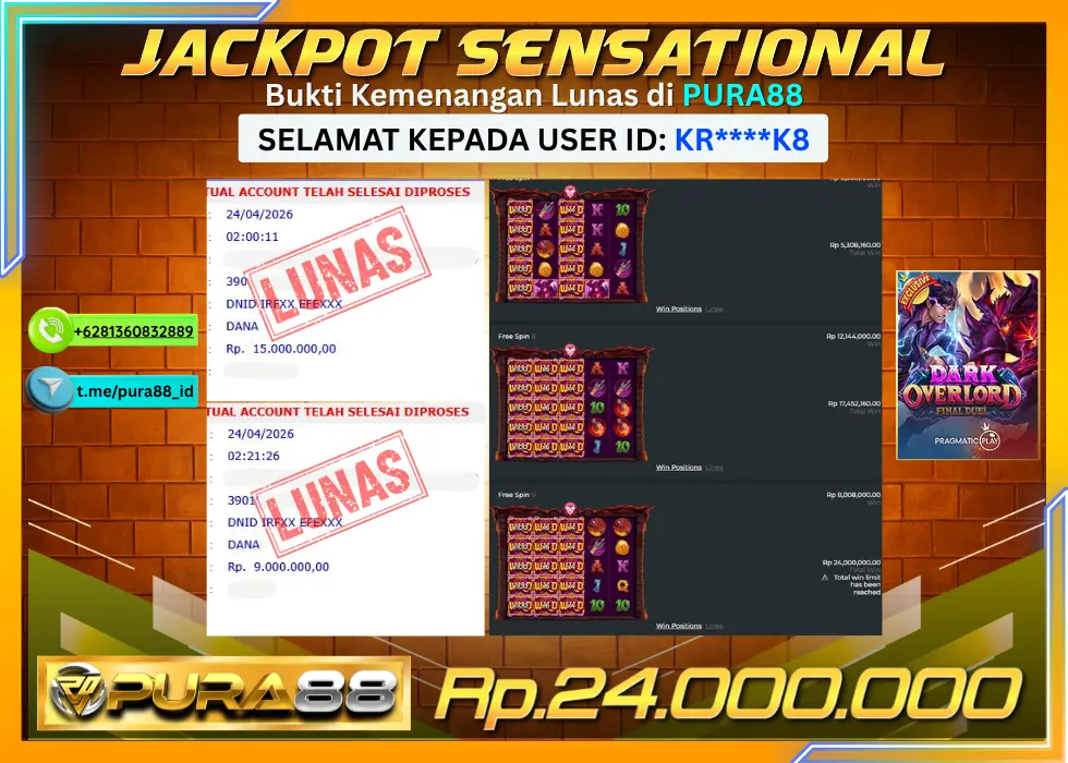 PURA88 JACKPOT DARK OVERLORD Rp 24.000.000,- LUNAS